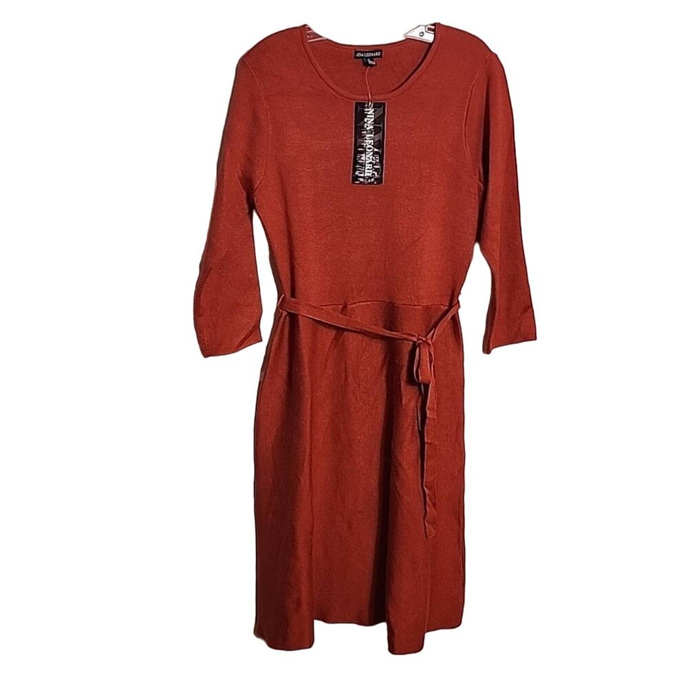 Nina Leonard Pumpkin Spice Belted Sweater Dress, NWT, Small